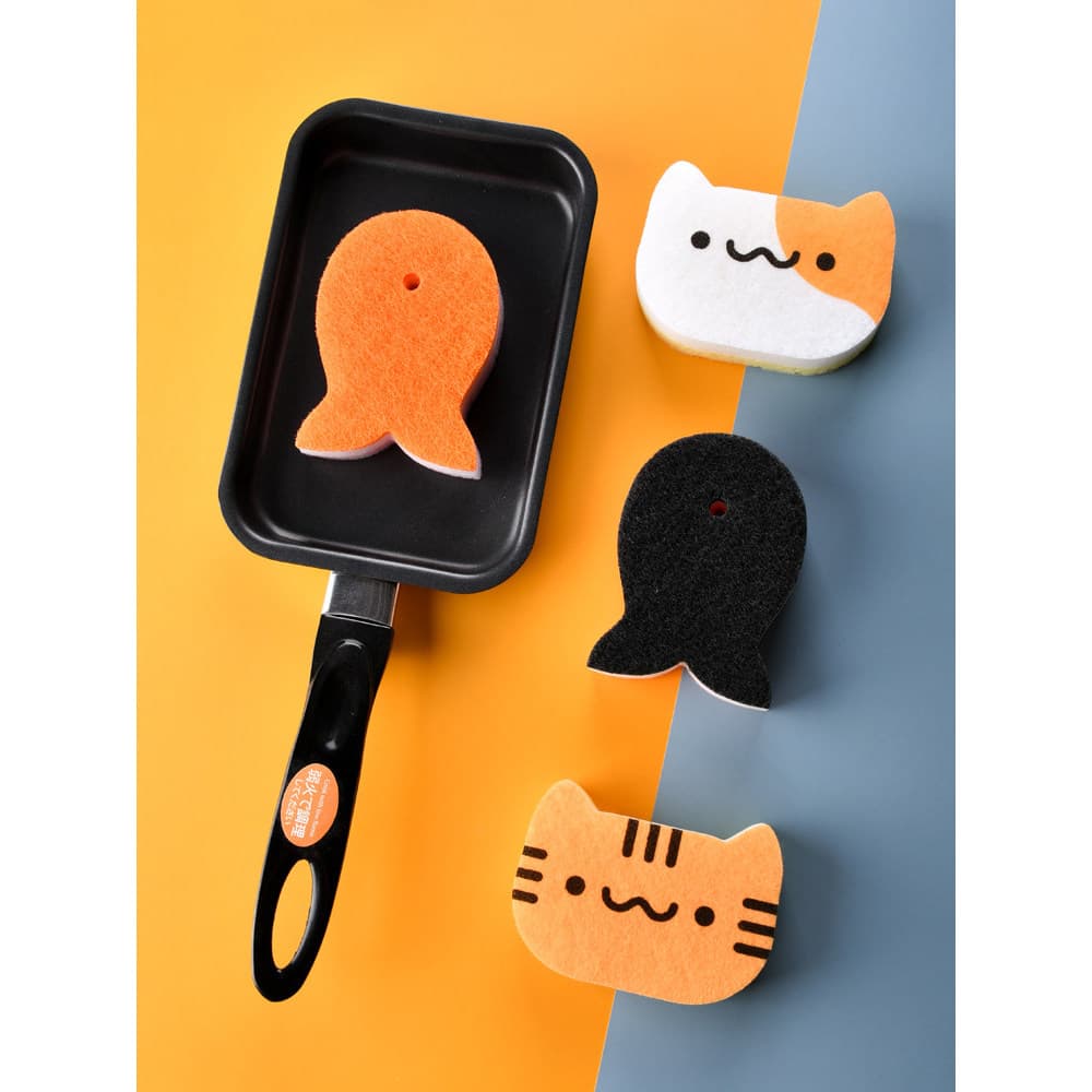 Esponja de lavar louça engrossada dupla face gato peixe bonito dos desenhos animados pote escova pano esfregão esponja l