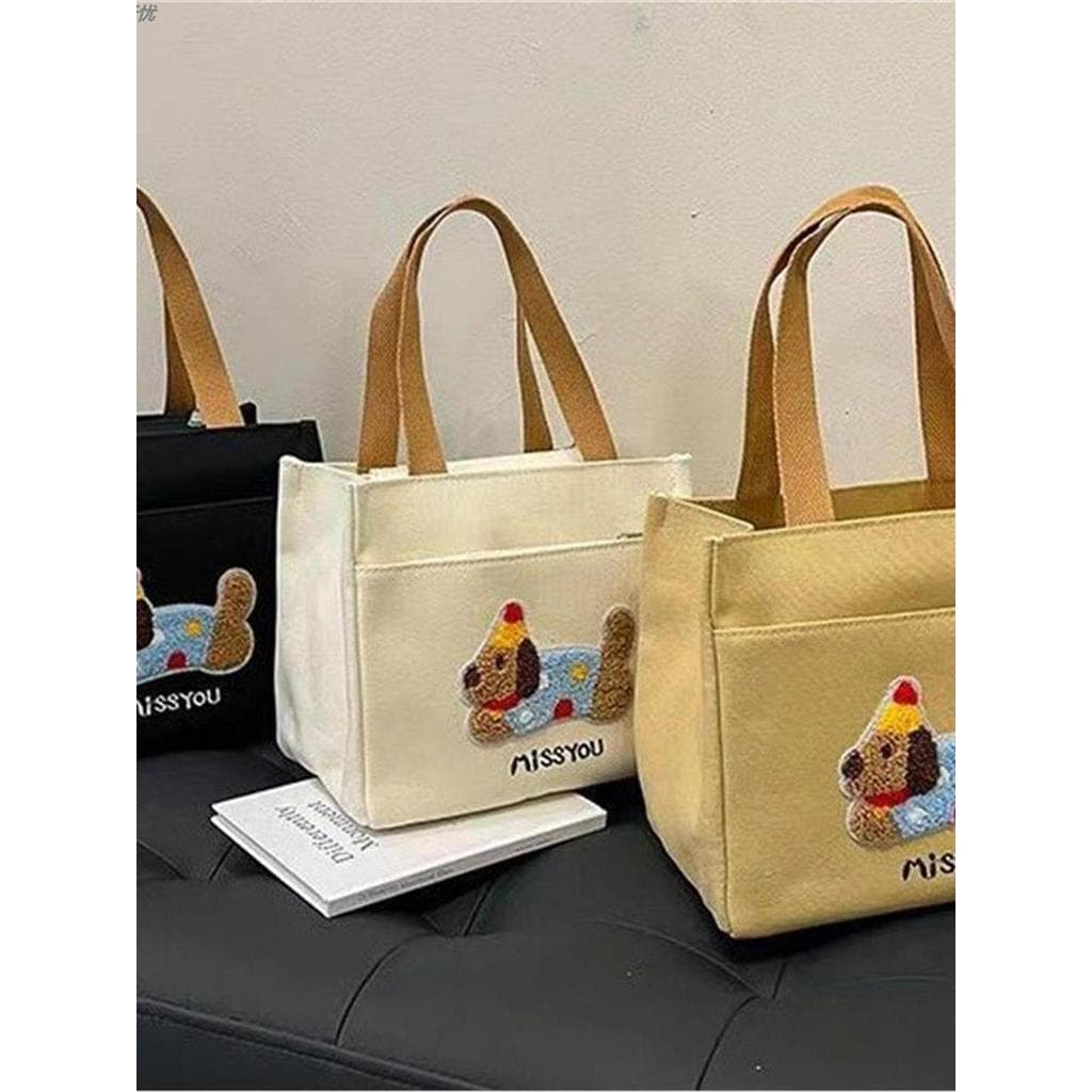 Lona grande capacidade estudante Casual bonito Dachshund cão saco de compras lancheira saco de almoço portátil saco de t