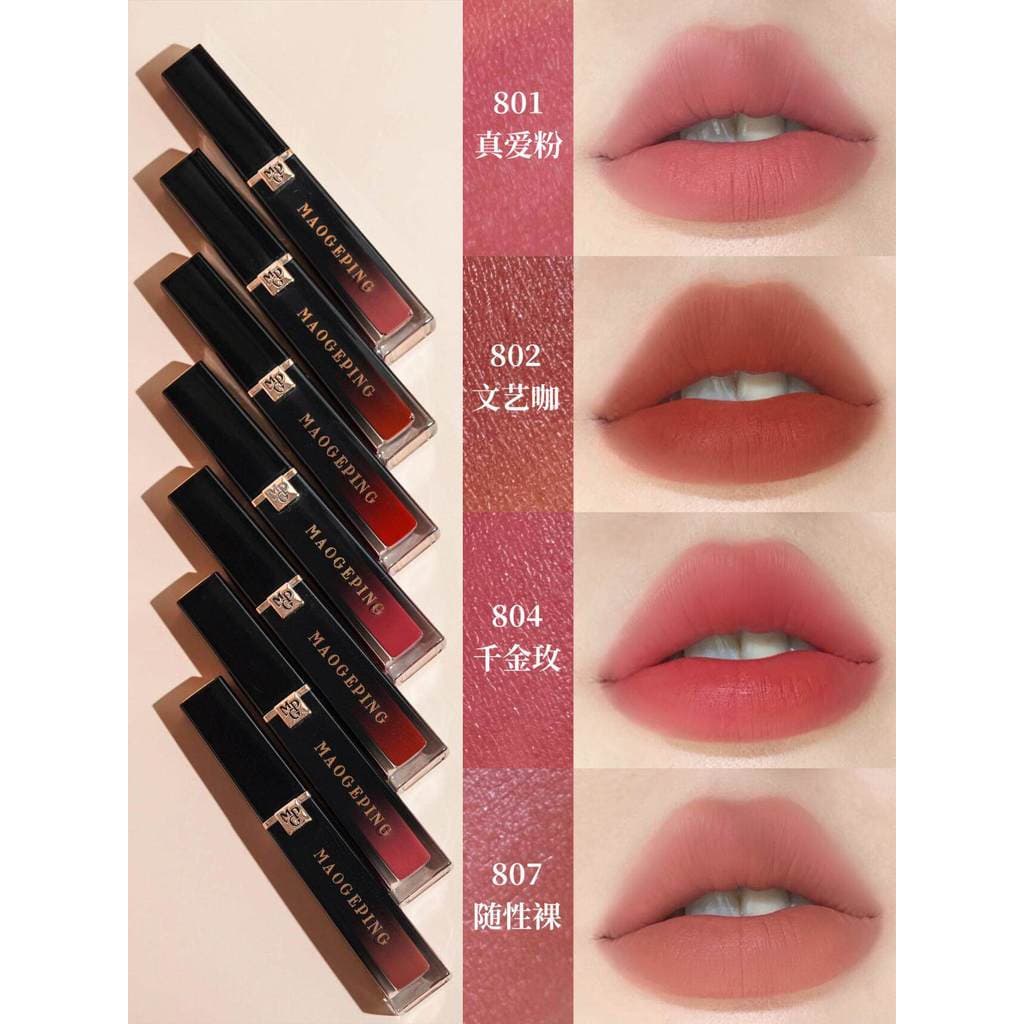 NOVO PRODUTO!Mao Geping Air Warehouse Lip Glaze 801 Soft Mist Matte Batom Batom Antiaderente Copo Produto Genuíno 807