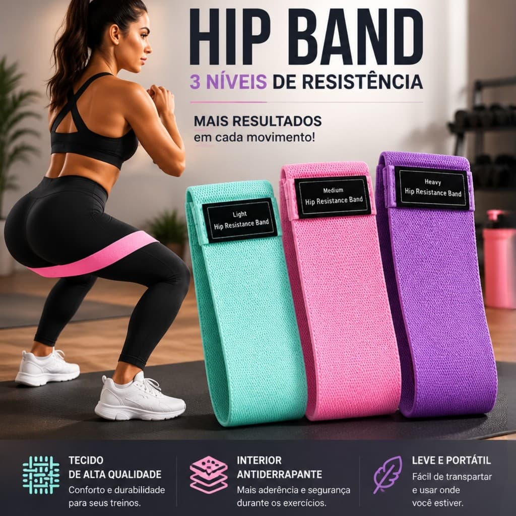 Kit 3 Faixas Elastica Hip Band Treino Funcional Fisioterapia