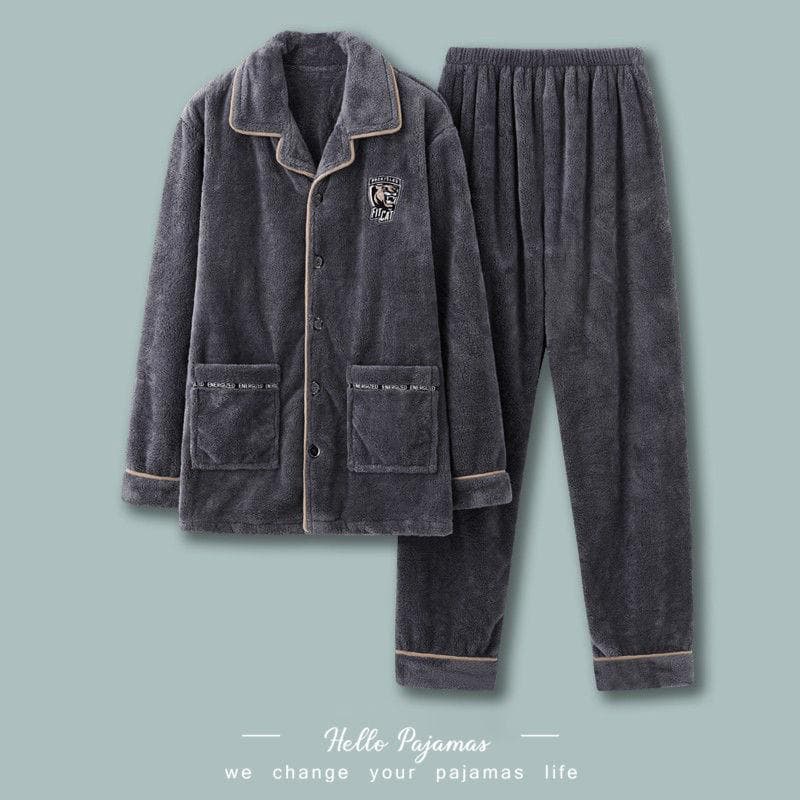 Pijama de lã Coral masculino outono inverno forro de lã engrossado juventude Plus Size inverno quente flanela Homewear