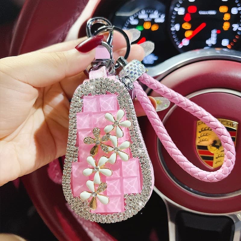 Novo estilo carro diamante-cravejado caso chave pequena margarida luz luxo bonito High-End carro Universal caso chave ca