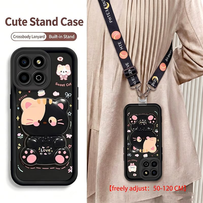 Capa Para honor X7B X7A X7C X7D X5B X5C PLUS 5G normal silicone flexível feminina com cordinha e suporte JTGBMZJ3