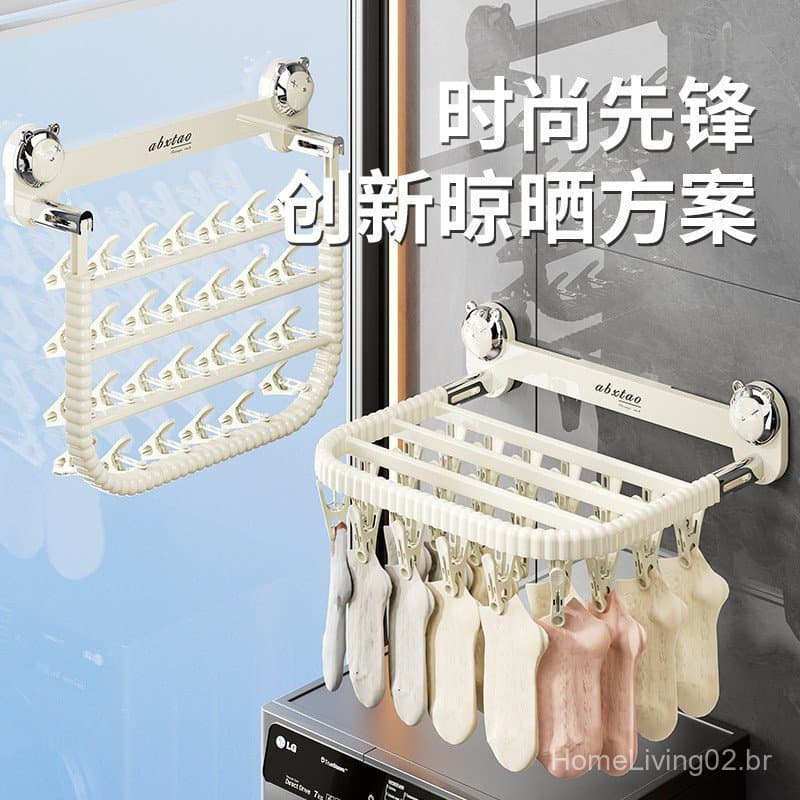 Varal de secagem dobrável com ventosas, cabide multi-clip para roupas íntimas e meias, sem furos, para varanda, suporte