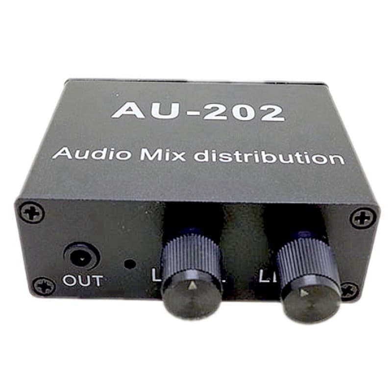 AU-202 2 Entradas 2 Saída Mixer Estéreo Distribuidor De Áudio Para Fone De Ouvido Potência Externa AMP Volume Controle S