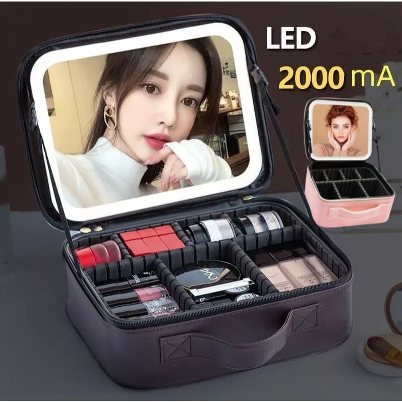 Maleta Maquiagem completo Profissional Com Espelho e Luz Led e paleta de maquiagem Moby