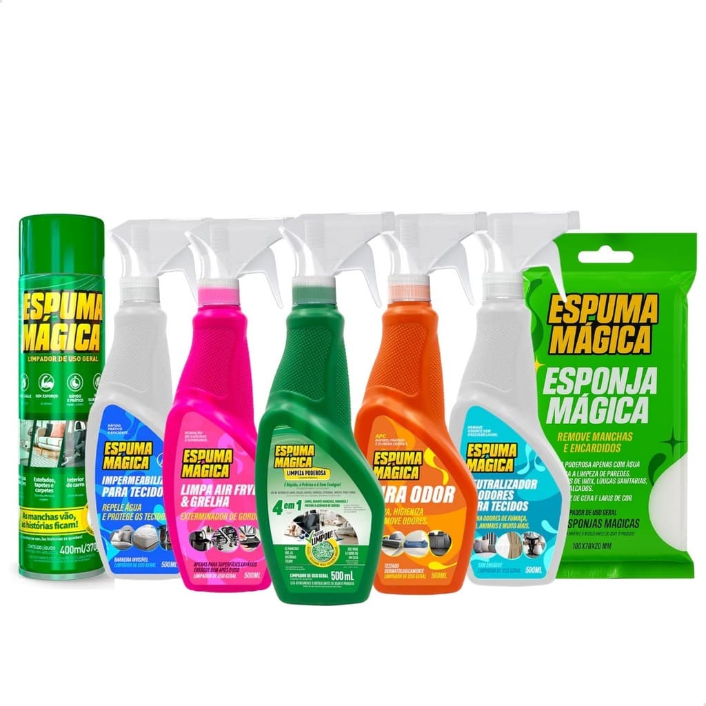 Kit Completo Limpeza Espuma Magica Limpa Perfuma Protege