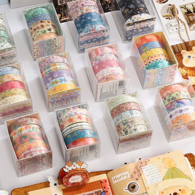 5 Rolos Coloridos Berry Creme Puff Série Washi Fita Adesivos Decorativos DIY Material Fitas De Máscara
