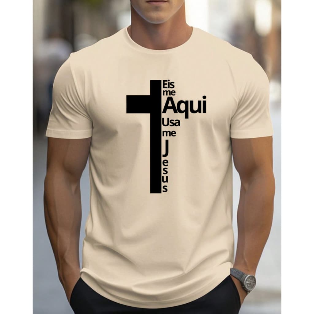 Camiseta T-shirt Masculina Estampada Camiseta Casual Moderna Estilo Religioso Eis me Aqui Jesus