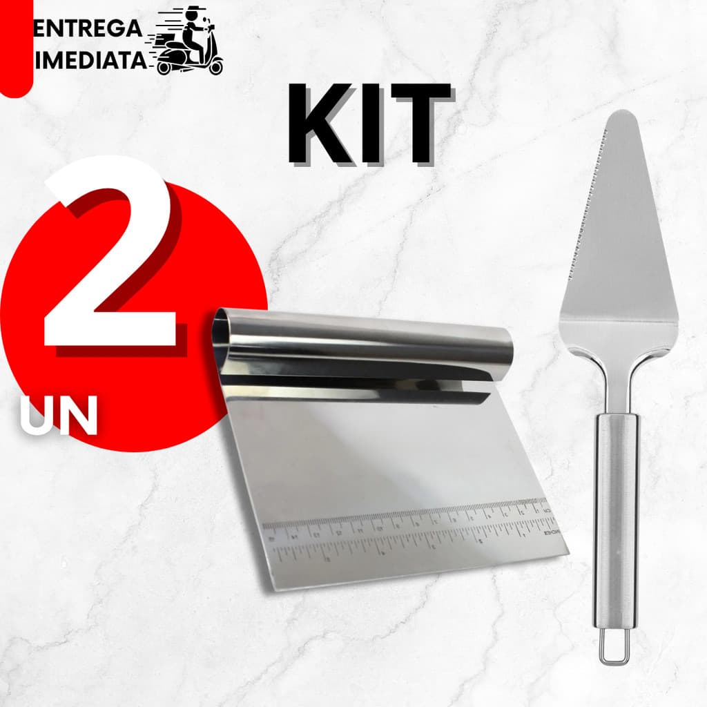 Kit Espátula Tubular e Espátula Para Bolo Aço Inox Prático Massas Bolos Cozinha Restaurante Buffet e Festas