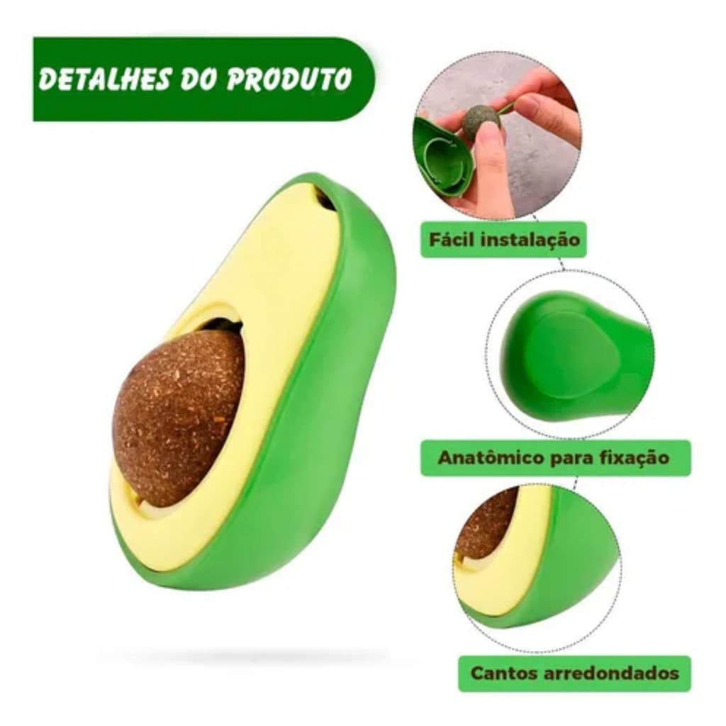 Brinquedo para Gatos Interativo - Abacate Recheável com Catnip Natural
