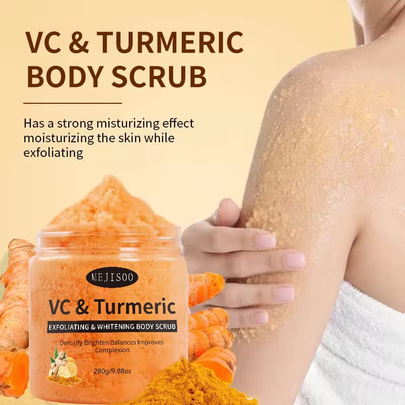 Esfoliante Corporal e Clareador de Cúrcuma VC, Esfoliante Dourado, Esfoliante de Sal para Rosto e Corpo, Limpador de Por