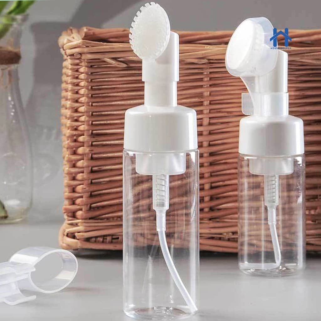 Frasco Pump 150ml com Escova de Silicone Espuma Limpeza Facial Skin Care Silicone