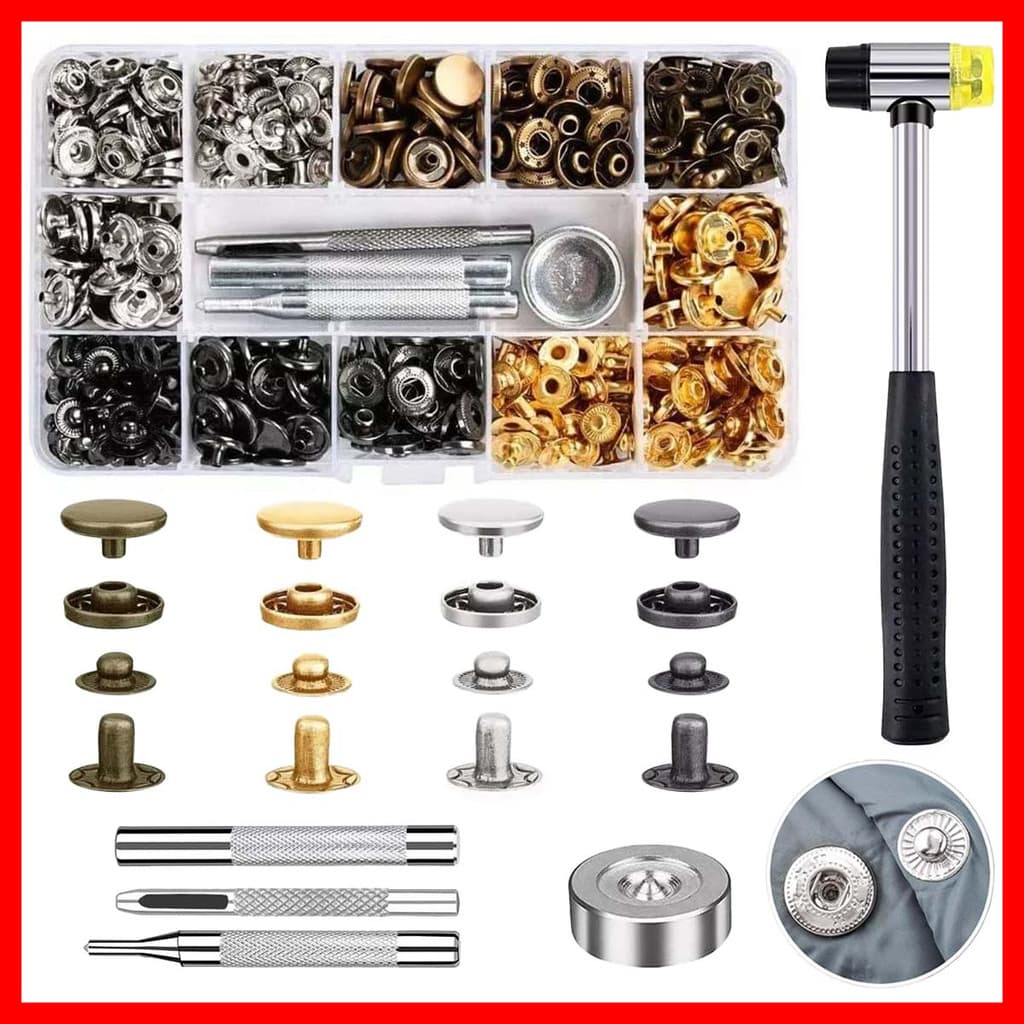 Kit de botões de pressão metálicos para couro DIY com 4 ferramentas