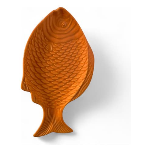 Travessa Cumbuca Peixe Petisqueira Grande Cerâmica Cor Laranja