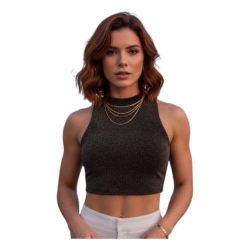 Cropped Feminino Brilho Festa Lurex Balada Top Blogueirinha Promoção