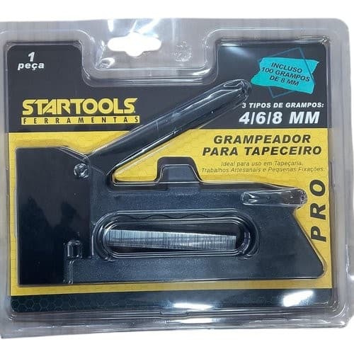 Grampeador Tapeceiro Manual Compacto Profissional 100 Grampos 8mm Preto