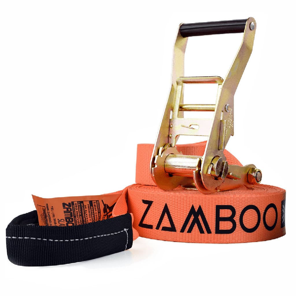 Slackline Zamboo Kit StartLine 15m Laranja Com Catraca Reforçada Suporta 3 Ton Desenvolve Equilíbrio Coordenação