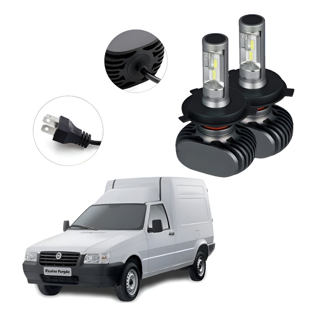 Kit Lâmpadas Ultra Led Alto E Baixo Fiat Fiorino 2012 2013 H4 Prateado Branco-frio