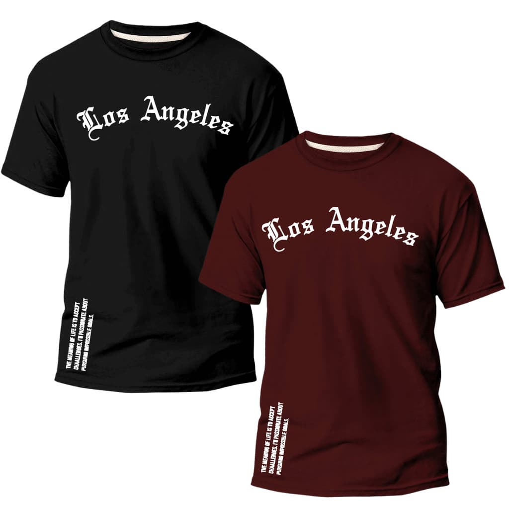 Kit Masculino 2 Camisetas Los Angeles Camisas 100% Algodão Variaveis Fio 30.1 Penteado