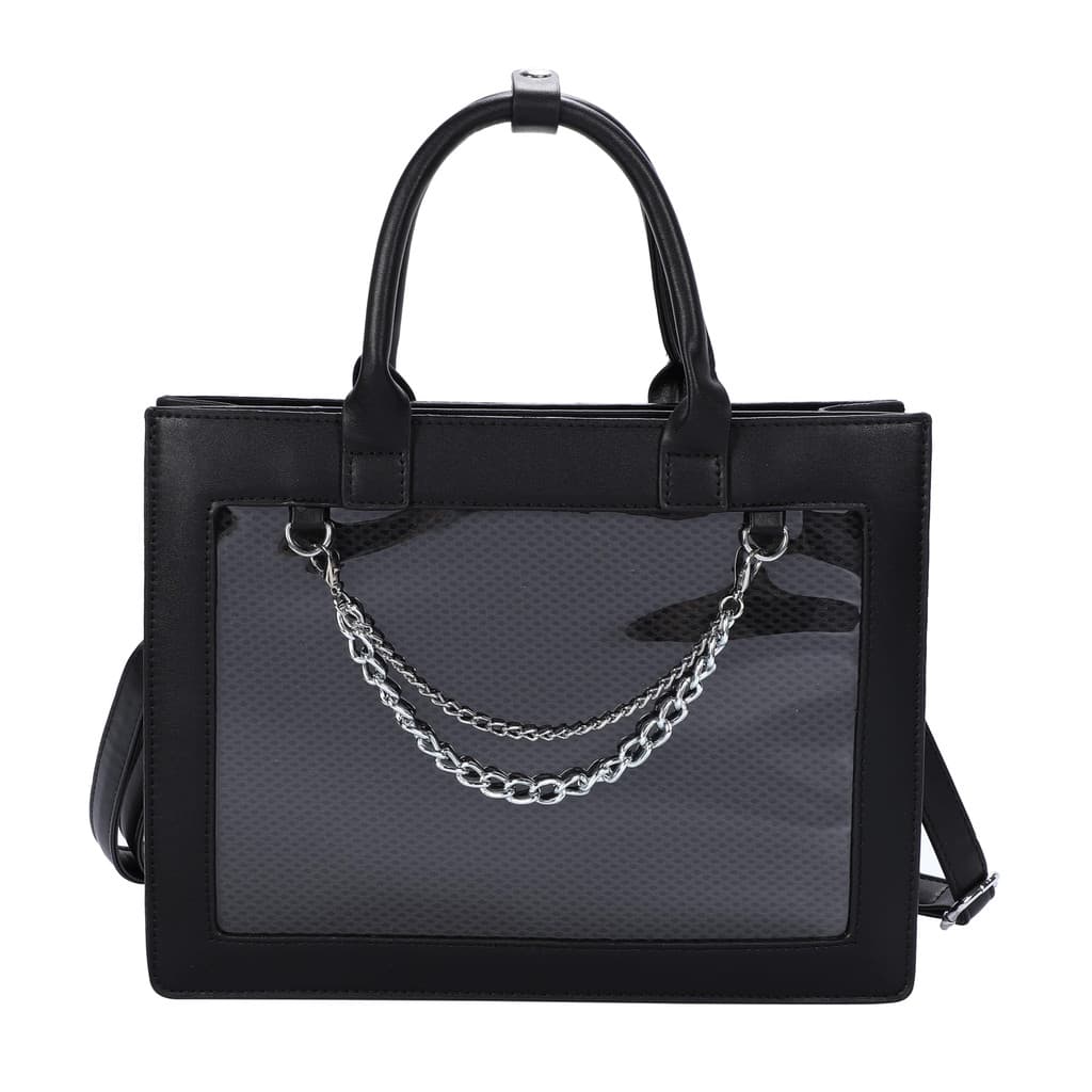 [Haluzio] Bolsa de apoio, bolsa de dor, ombro, tote, mini bolsa, 2WAY, couro sintético, preto, branco, gótico, kawaii,