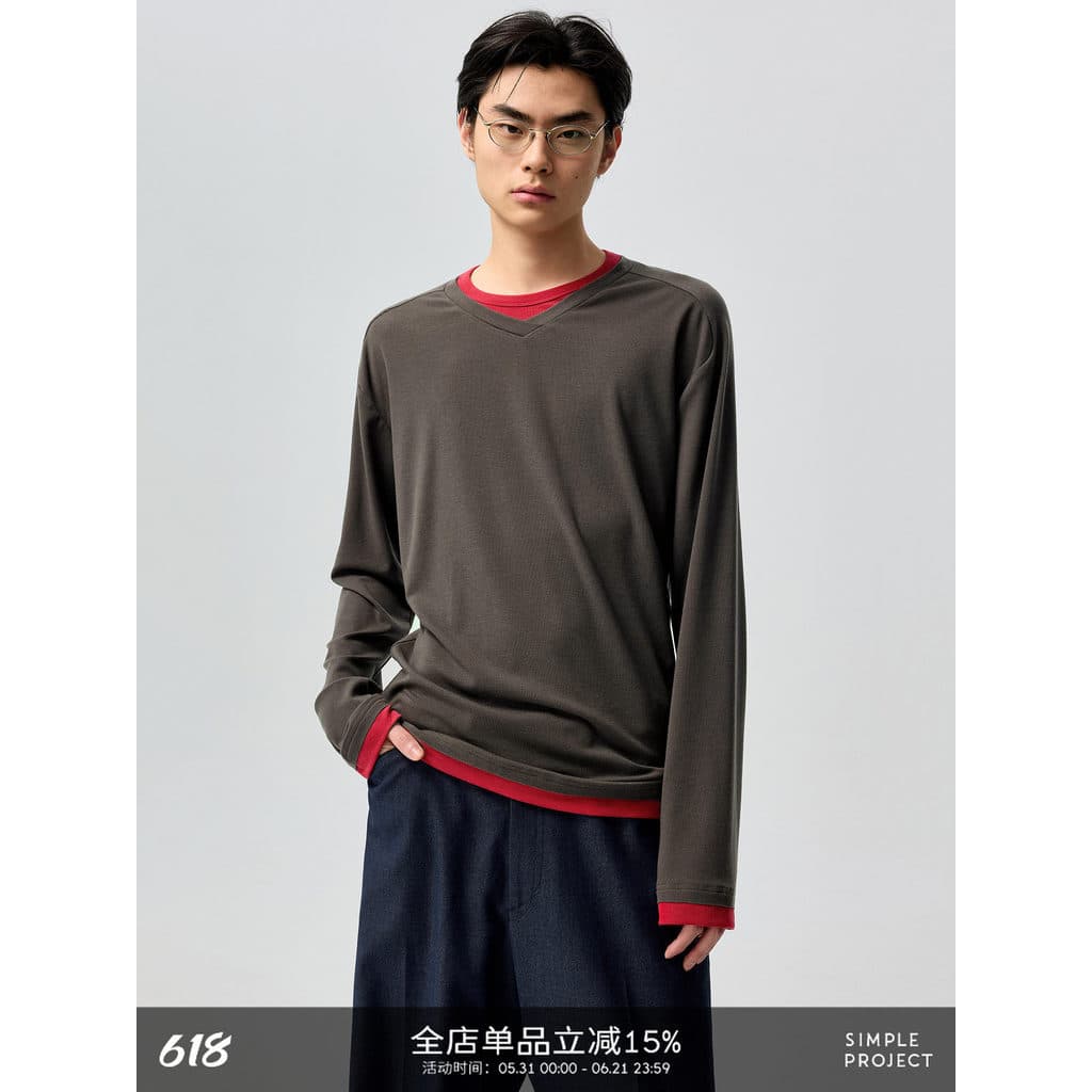 Projeto simples * Camiseta com painéis de lã Merino Camiseta falsa de duas peças