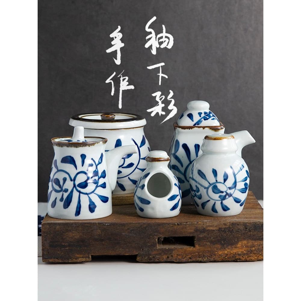 Estilo japonês quatro estações estilo japonês Underglaze cor pintado à mão óleo saleiro cozinha cerâmica tempero garrafa