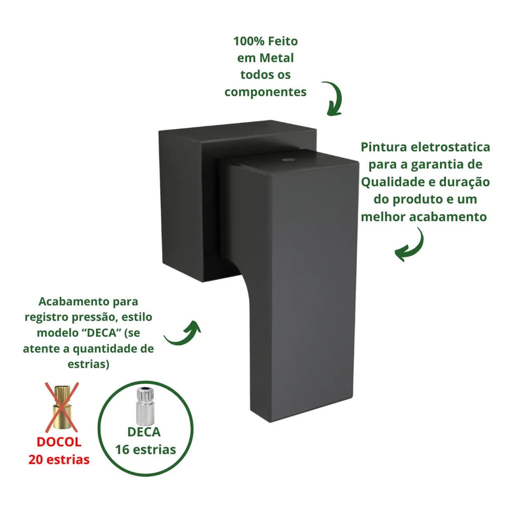 Acabamento Registro Chuveiro Quadrado Minimalista Sofisticado Preto  Pressão