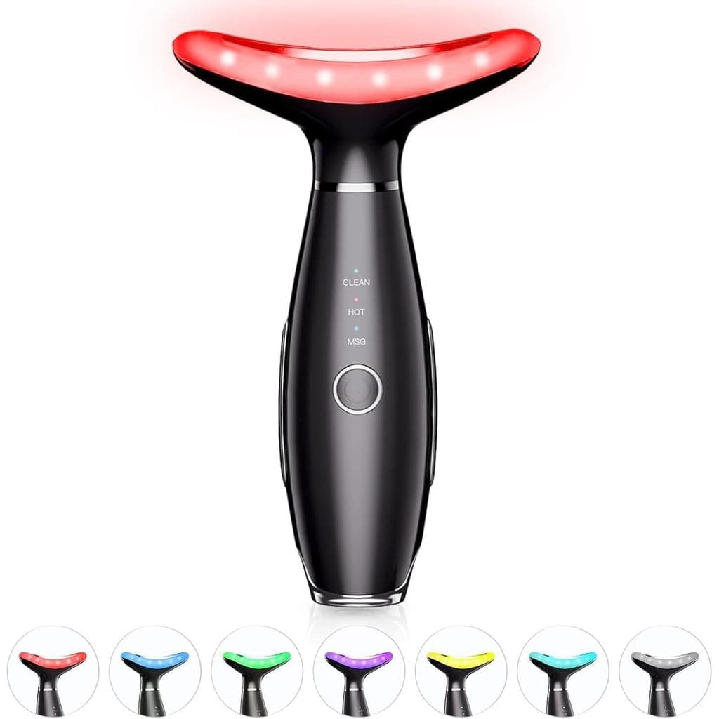 Máquinas Galvânicas, Terapia de Luz de 7 Cores para Rosto e Pescoço, Massageador Facial Vibratório (Preto) K3DU