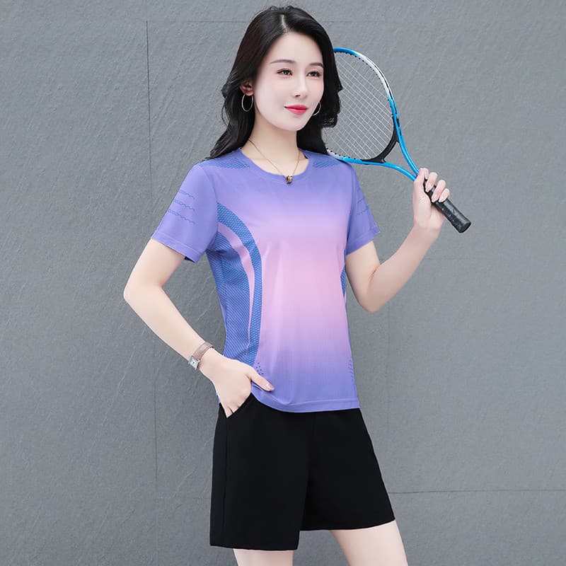 Terno esportivo feminino verão 2026 novo estilo elegante estilo ocidental mãe usar secagem rápida de manga curta terno d