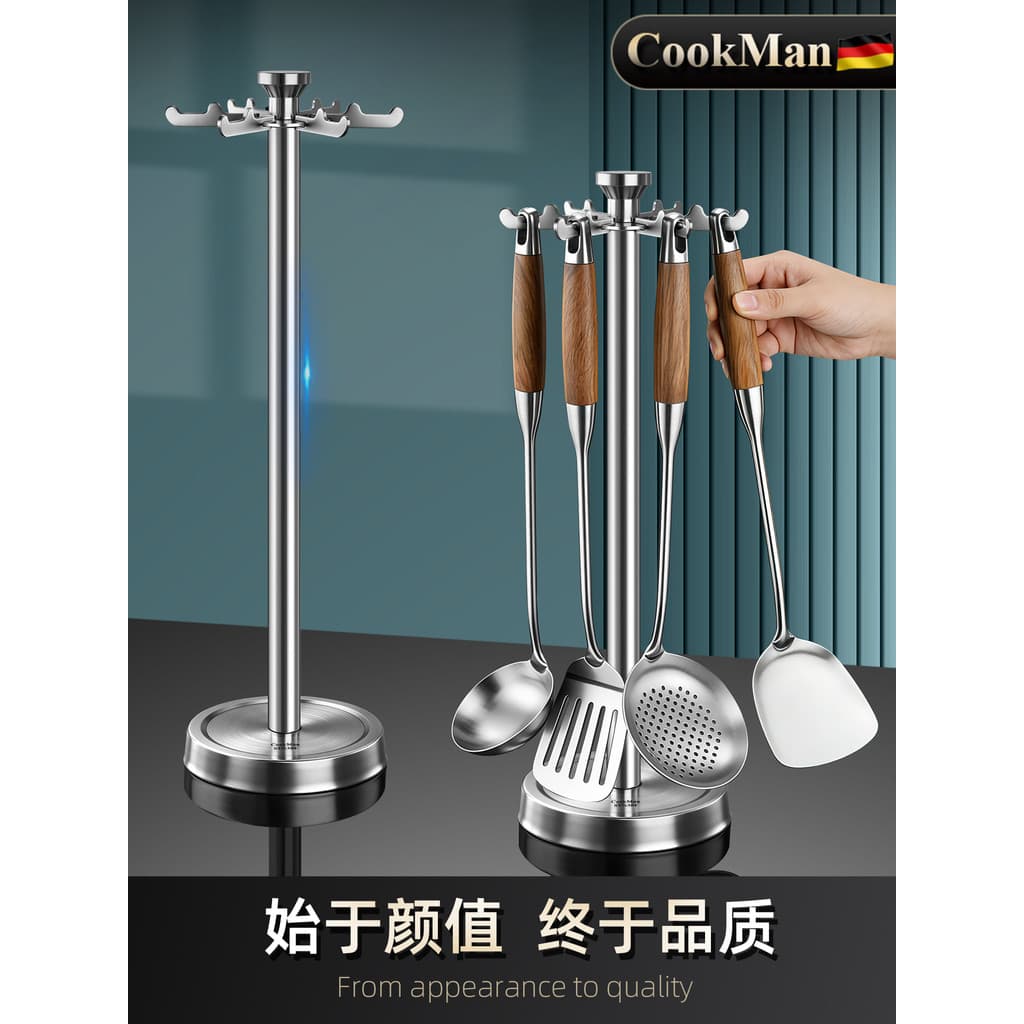 Rack de espátula rotativo de cozinha, rack de bancada de aço inoxidável 304, colher, espátula, rack de armazenamento de
