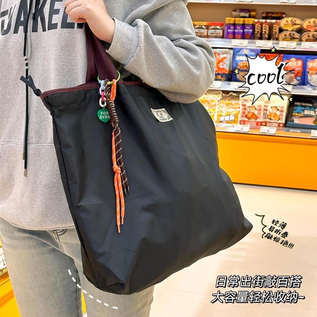 Saco de cordão saco de compras de supermercado leve dobrável saco de compras de cor sólida um ombro grande capacidade sa