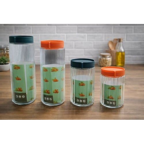 Conjunto 4 Potes Vidro Tampa Vedante Armazenamento Seguro Cozinha