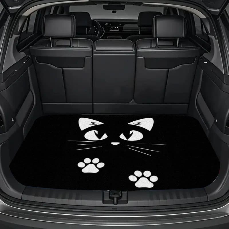 Tapete de porta-malas de carro estampado de gato branco, macio, adequado para material de almofada de porta-malas de SUV