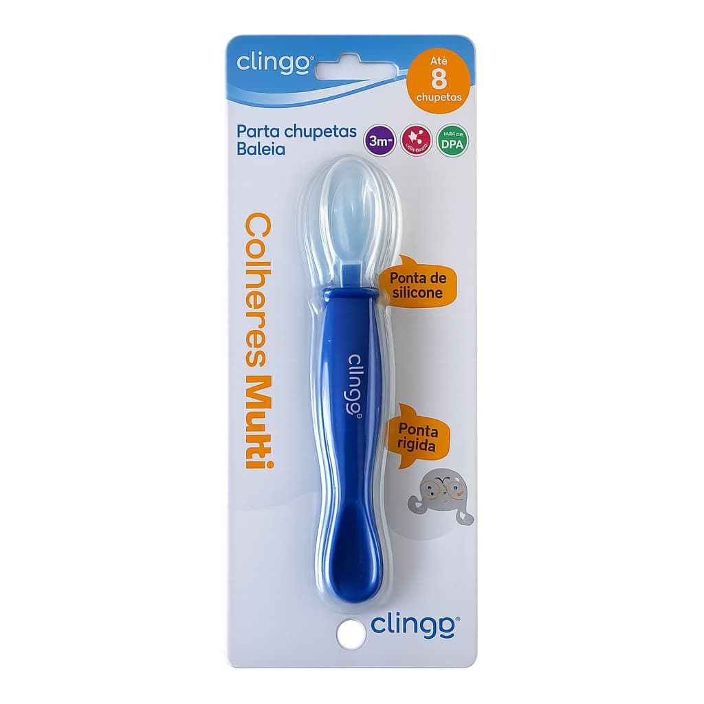 Colher Clingo Multi Silicone Ponta Dupla Azul