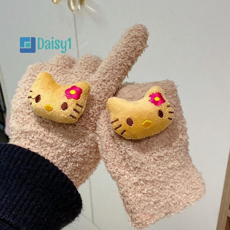 Mary1 1 Par Bonito Dos Desenhos Animados Luva De Pelúcia Para Mulheres Meninas Kawaii Fofo Mitten Adorável Doce Kt Gato