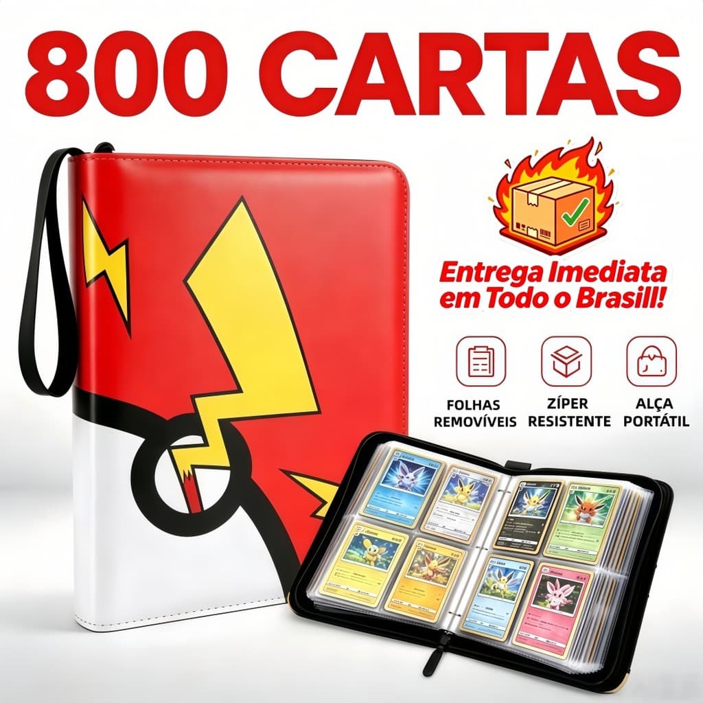 800 Cartas Pasta Porta Cartas TCG Pokémon Álbum Fichário PU Zíper Alça Organizador Oficial