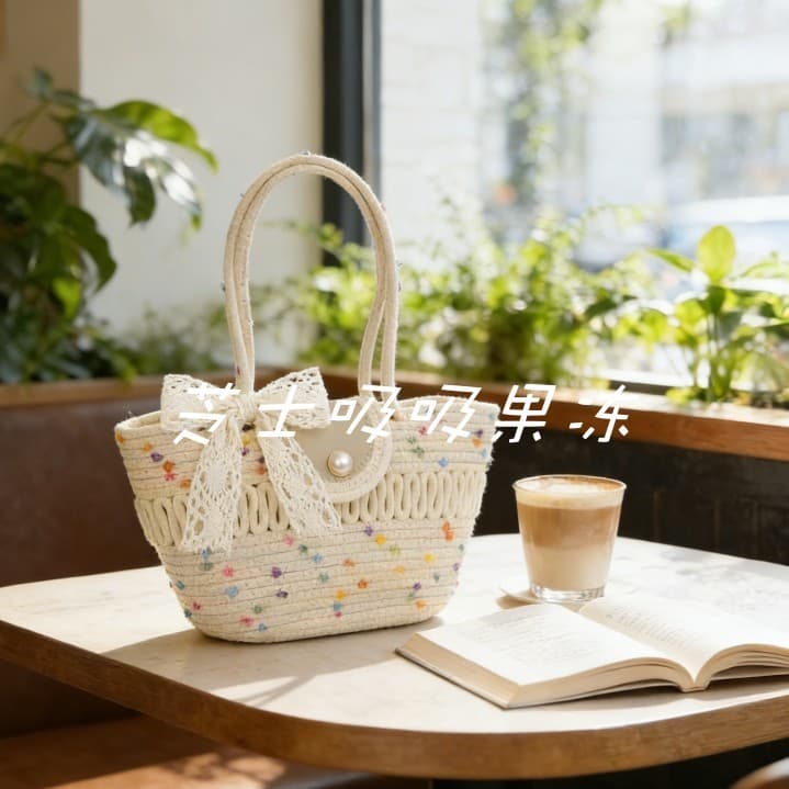 Polka Dot colorido bola fio de algodão tecido saco feminino verão nicho bolsa literária fresco All-Match saco de praia