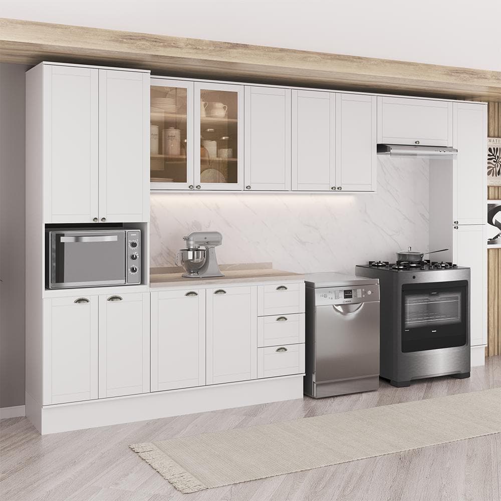 Armário de Cozinha Completa com Balcão Milla Anna Carraro Branco