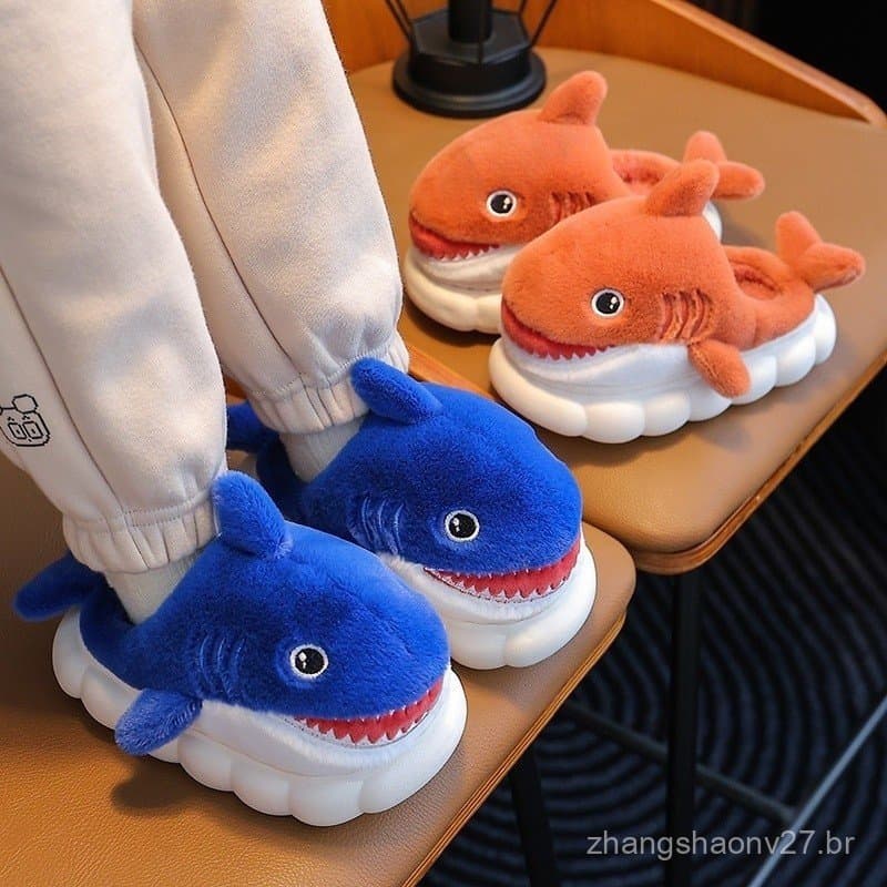Inverno quente antiderrapante menino-confortável menina Pantufa crianças dos desenhos animados tubarão tênis KTMW