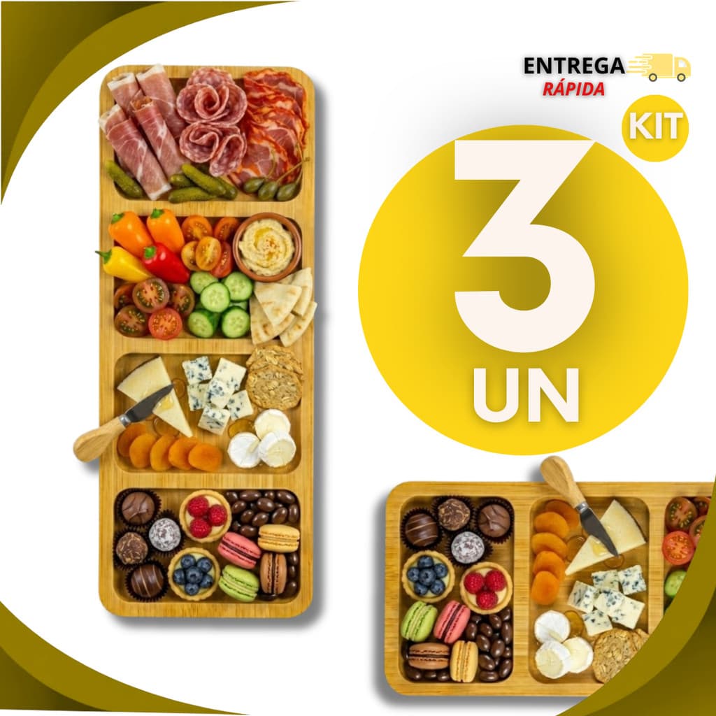 Petisqueira Bambu 4 Divisórias Elegante Funcional Petisco Restaurante Buffet