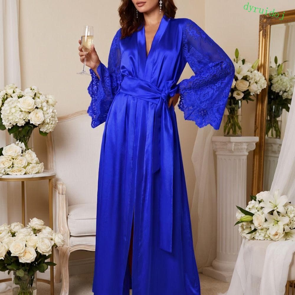 DYRUIDOJ1 Camisola De Cetim De Seda , Roupão De Noite Com Decote Em V Plus Size , Pijama Feminino De Manga Comprida