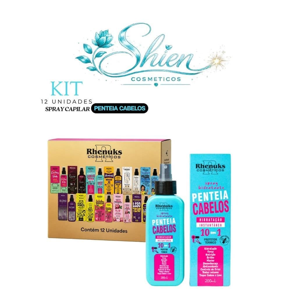 Kit 12 Unidades Spray Capilar Penteia Cabelos 10 em 1 200ml Rhenuks (Afilhado)