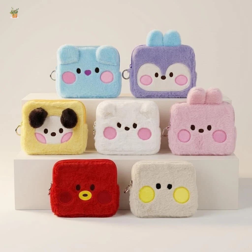 Bolsa De Moedas De Pelúcia BT21s-Chave De Desenho Animado Coração Cosméticos Para Armazenamento De Fone De Ouvido