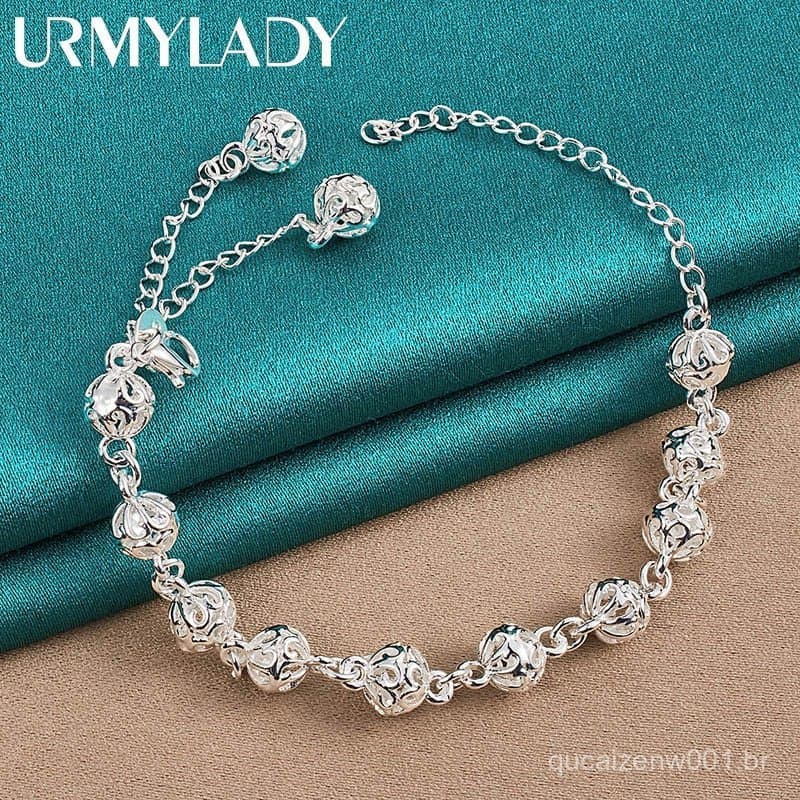 URMYLADY 925 Sterling Silver 8mm Corrente De Borlas De Bola Oca De 6 Polegadas Pulseira Para Festa De Noivado De Casamen