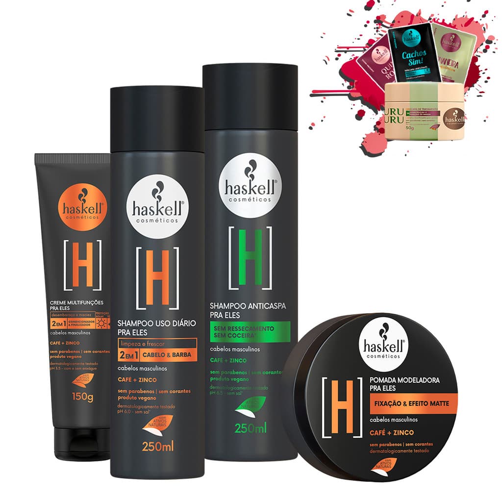 Kit Haskell Pra Ele Sh + Kit Cabelo E Barba Homens