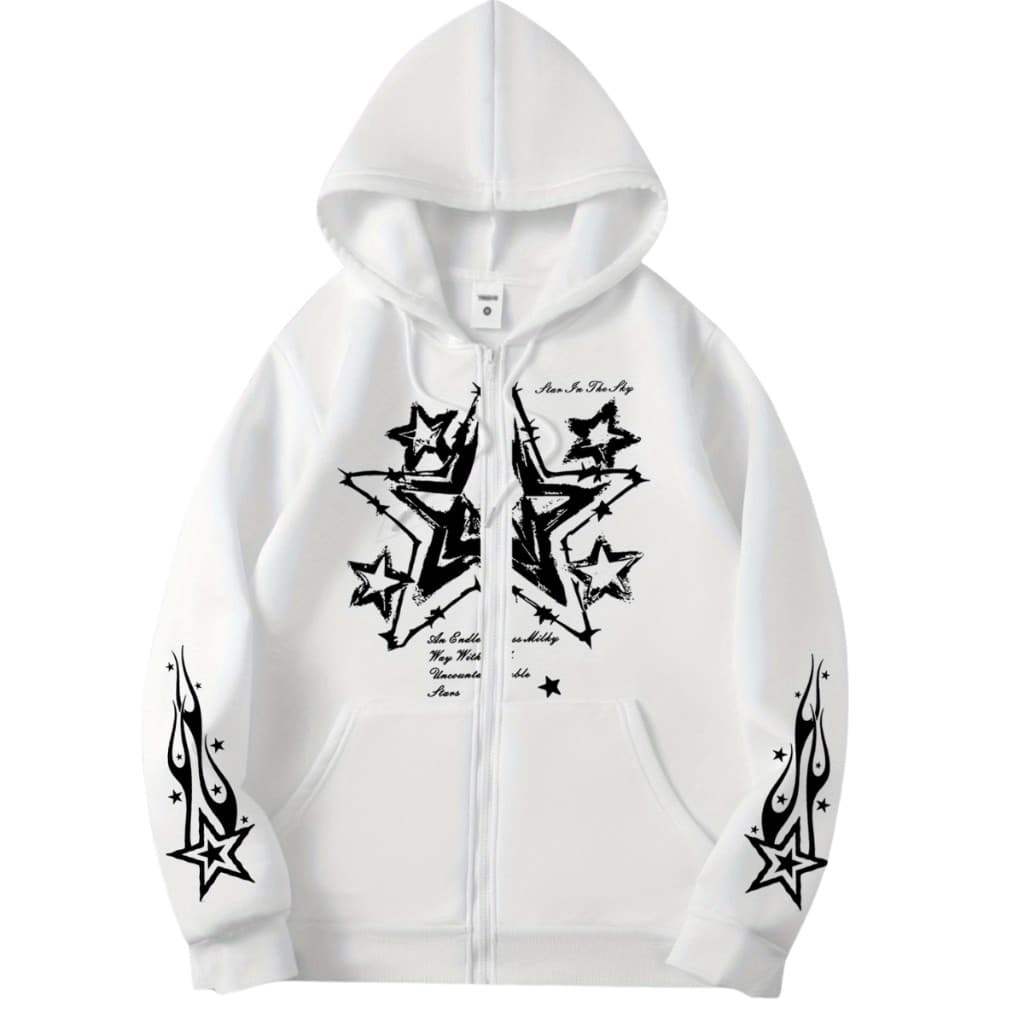 Zíper Oversized Estampa Estrelas Streetwear Moletom Flanelado Estiloso