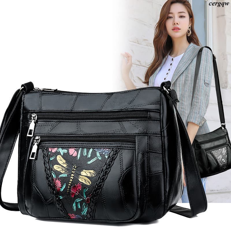 Bolsa Mensageiro De Couro Macio , Bolsas E De Ombro De Luxo , Flores , Vários Bolsos , Crossbody Para Mamãe , À Prova D'
