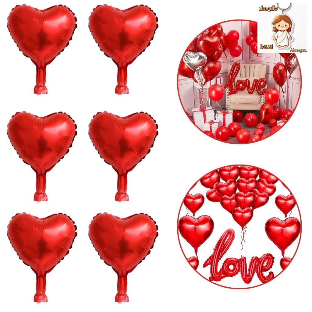 50 Mini Balão Metalizado Coração Vermelho 12cm 10 Polegadas Dia dos Namorados Casamento Dia das Mães Surpresa Romântica
