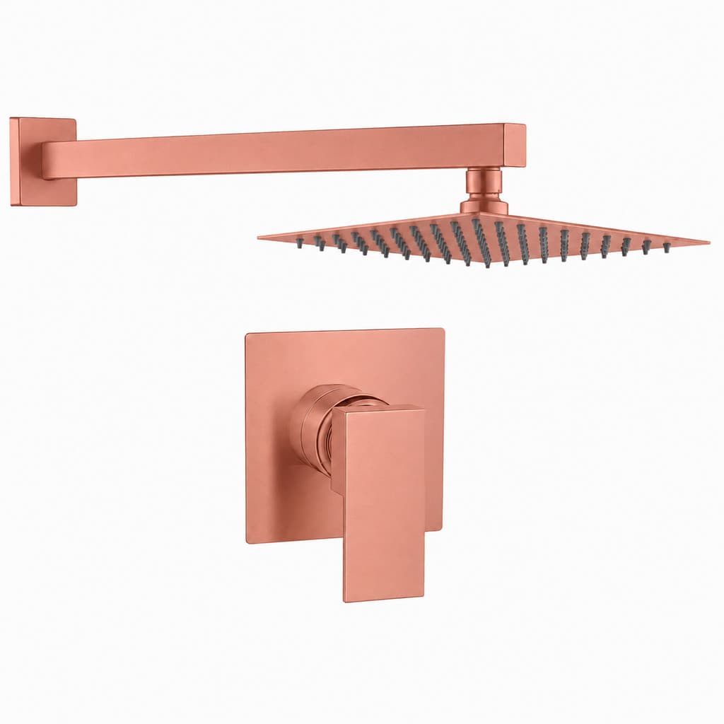 Kit Ducha Quadrada 20x20 Slim + Acabamento para registro Monocomando base deca Quadrado Alavanca Rose-Gold Fosco